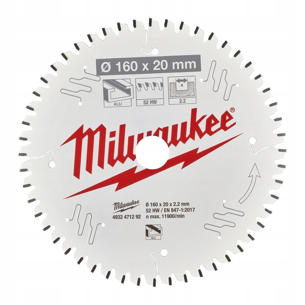 MILWAUKEE TARCZA TNĄCA DO ALUMINIUM 160 x 20MM 52Z