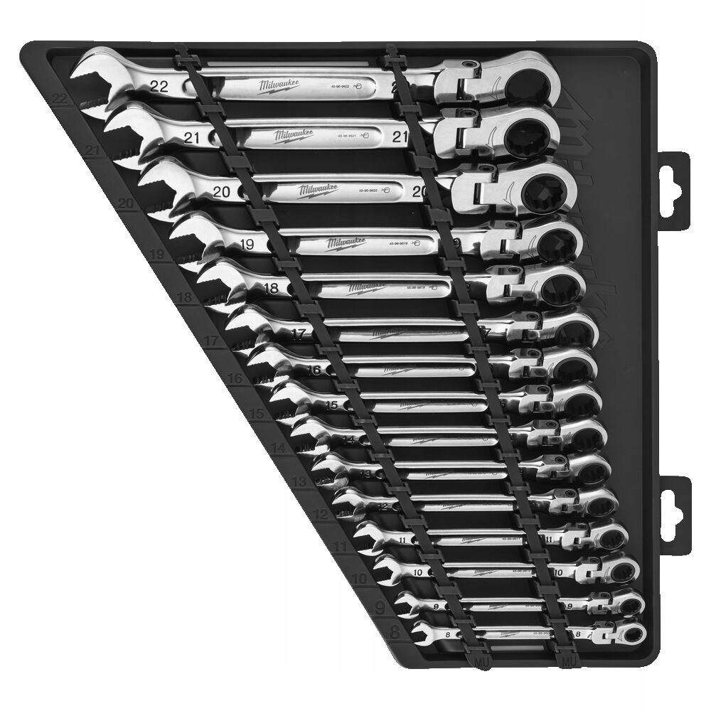 MILWAUKEE KLUCZE PŁASKO OCZKOWE Z GRZECHOTKĄ 8-22MM- 15 SZT.