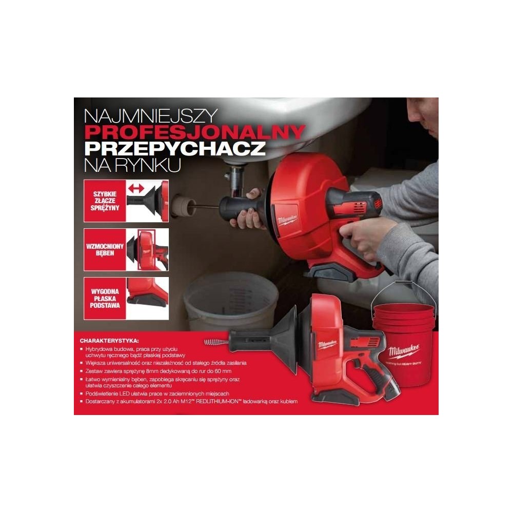 MILWAUKEE M12 BDC8-202C PRZEPYCHACZ RUR 8mm 2x2Ah