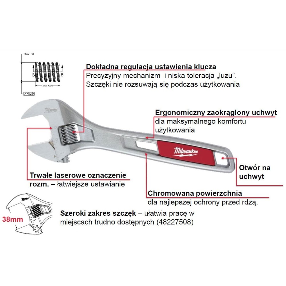 MILWAUKEE KLUCZ NASTAWNY - ANGIELSKI 380 MM 15"