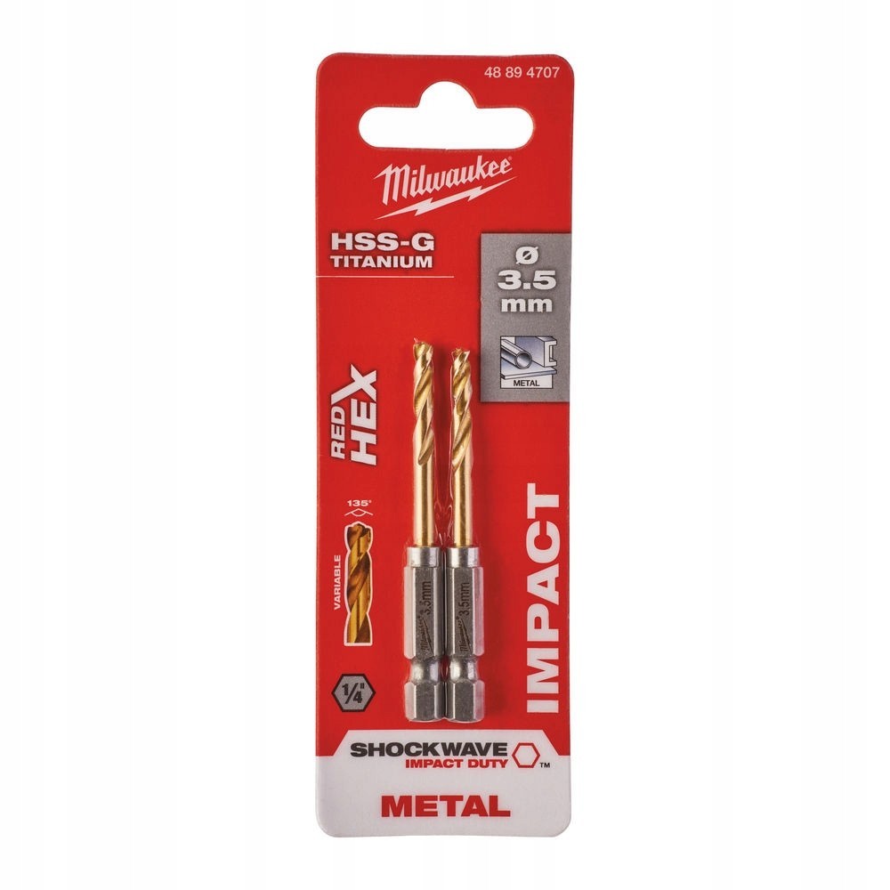 MILWAUKEE HSS-G HEX TITANIUM WIERTŁO METALU 3,5 MM- 2 SZT.