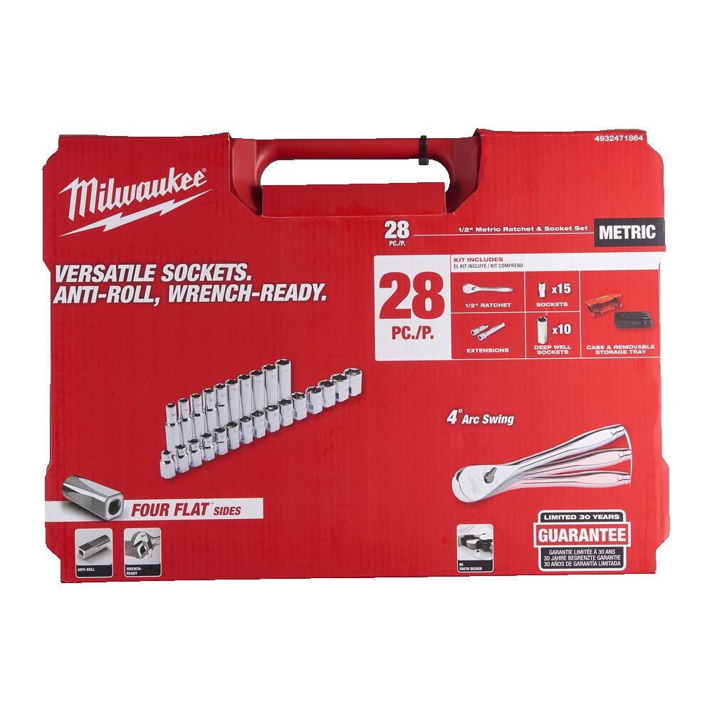 MILWAUKEE ZESTAW NASADEK Z GRZECHOTKĄ 1/2"- 28 ELEMENTÓW