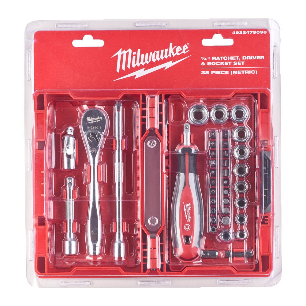 MILWAUKEE ZESTAW NASADKI 1/4" GRZECHOTKA I BITY UDAROWE- 38 ELEMENTÓW TORBA