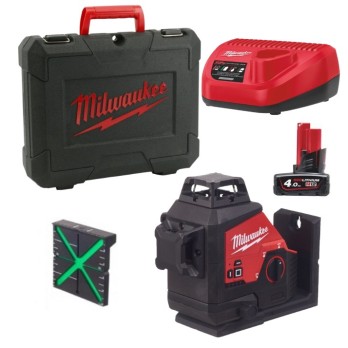 MILWAUKEE LASER ZIELONY 3-PŁASZCZYZNOWY 360° ZESTAW M12 3PL-401C