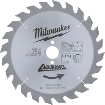 MIWLAUKEE TARCZA WIDIOWA DO DREWNA 165x20x24MM- 1 SZT.