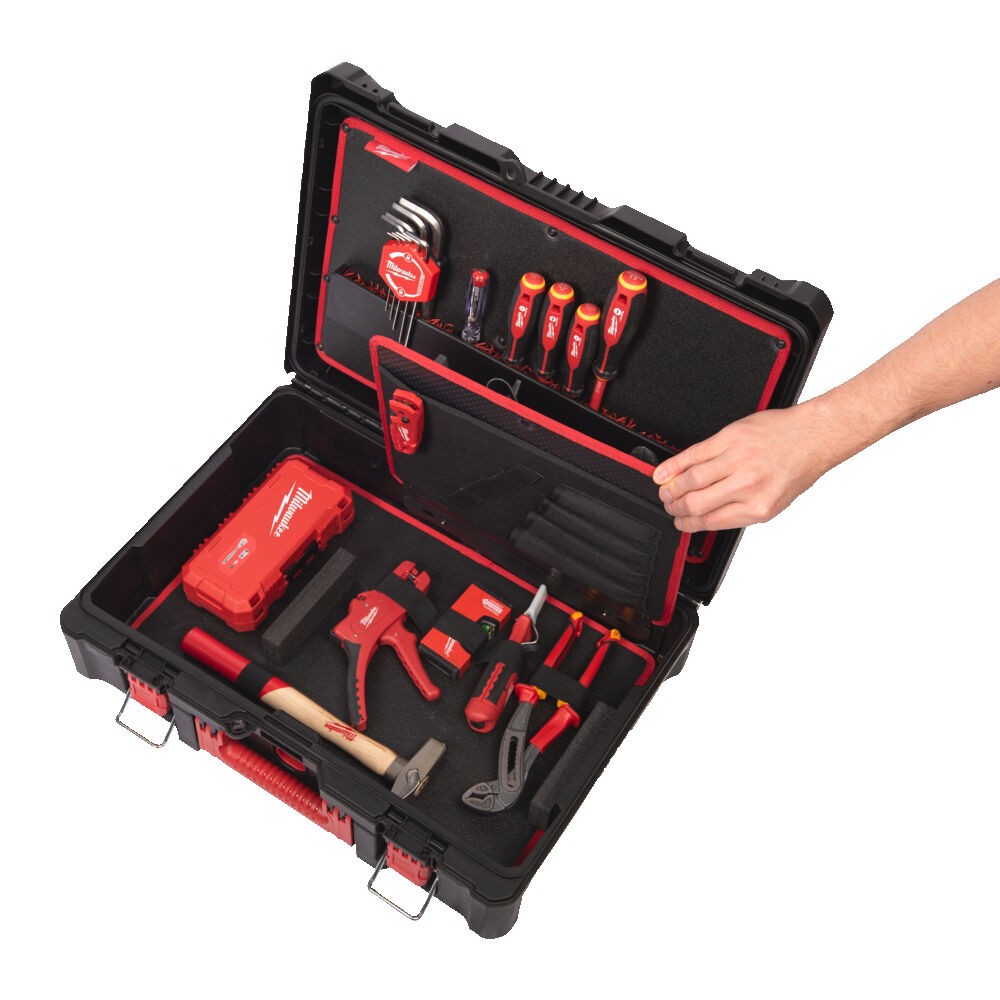MILWAUKEE ZESTAW ELEKTRYKA SZCZYPCE WKRĘTAKI, NASADKI I KLUCZE, ŚCIĄGACZ IZOLACJI, PACKOUT- 62 ELEMENTY