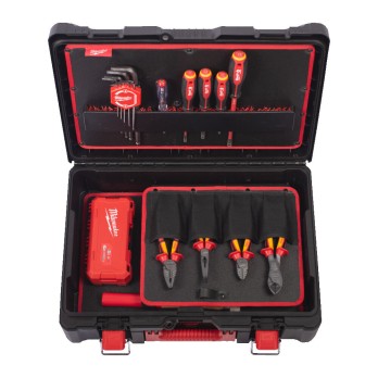 MILWAUKEE ZESTAW ELEKTRYKA SZCZYPCE WKRĘTAKI, NASADKI I KLUCZE, ŚCIĄGACZ IZOLACJI, PACKOUT- 62 ELEMENTY