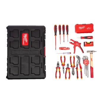 MILWAUKEE ZESTAW ELEKTRYKA SZCZYPCE WKRĘTAKI, NASADKI I KLUCZE, ŚCIĄGACZ IZOLACJI, PACKOUT- 62 ELEMENTY