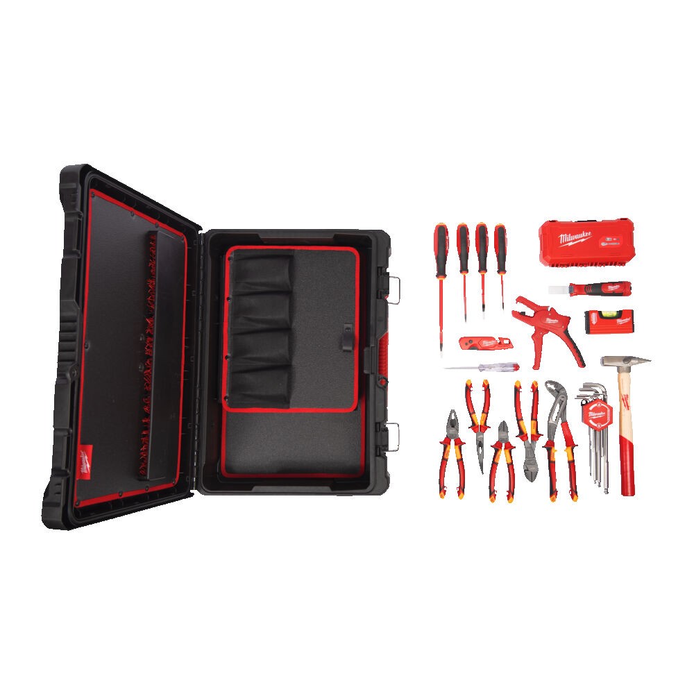 MILWAUKEE ZESTAW ELEKTRYKA SZCZYPCE WKRĘTAKI, NASADKI I KLUCZE, ŚCIĄGACZ IZOLACJI, PACKOUT- 62 ELEMENTY