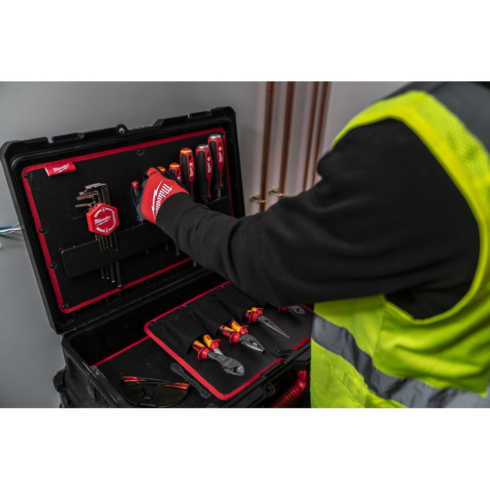 MILWAUKEE ZESTAW NARZĘDZI RĘCZNYCH ELEKTRYKA SZCZYPCE, WKRĘTAKI, KLUCZE, NASADKI, OBCINAK DO RUR, PACKOUT- 74 ELEMENTY