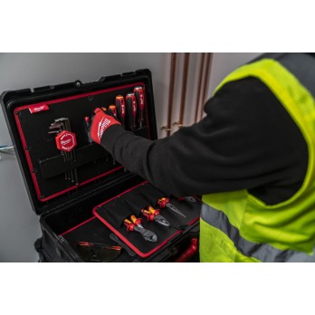 MILWAUKEE ZESTAW NARZĘDZI RĘCZNYCH ELEKTRYKA SZCZYPCE, WKRĘTAKI, KLUCZE, NASADKI, OBCINAK DO RUR, PACKOUT- 74 ELEMENTY