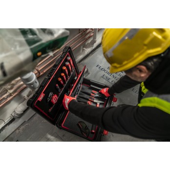 MILWAUKEE ZESTAW NARZĘDZI RĘCZNYCH ELEKTRYKA SZCZYPCE, WKRĘTAKI, KLUCZE, NASADKI, OBCINAK DO RUR, PACKOUT- 74 ELEMENTY
