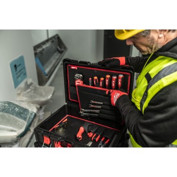 MILWAUKEE ZESTAW NARZĘDZI RĘCZNYCH ELEKTRYKA SZCZYPCE, WKRĘTAKI, KLUCZE, NASADKI, OBCINAK DO RUR, PACKOUT- 74 ELEMENTY