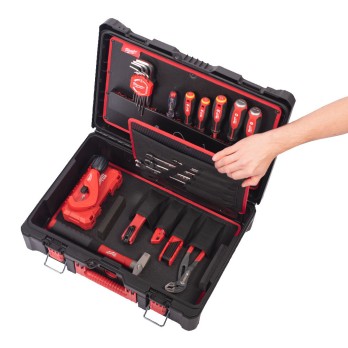 MILWAUKEE ZESTAW NARZĘDZI RĘCZNYCH ELEKTRYKA SZCZYPCE, WKRĘTAKI, KLUCZE, NASADKI, OBCINAK DO RUR, PACKOUT- 74 ELEMENTY