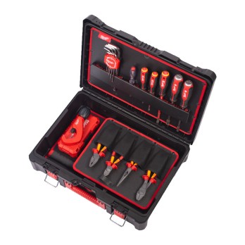 MILWAUKEE ZESTAW NARZĘDZI RĘCZNYCH ELEKTRYKA SZCZYPCE, WKRĘTAKI, KLUCZE, NASADKI, OBCINAK DO RUR, PACKOUT- 74 ELEMENTY