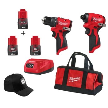 OFERTA PROMOCYJNA MILWAUKEE ZESTAW WIERTARKO-WKRĘTARKA, ZAKRĘTARKA UDAROWA M12 BLPP2D-302B 3.0Ah CZAPKA