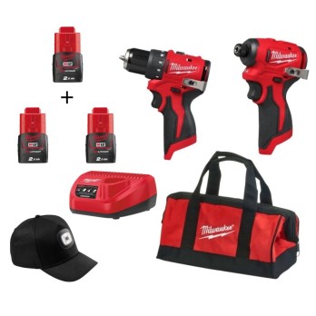 OFERTA PROMOCYJNA MILWAUKEE ZESTAW WIERTARKO-WKRĘTARKA, ZAKRĘTARKA UDAROWA M12 BLPP2D-202B + 1x2.0Ah + CZAPKA