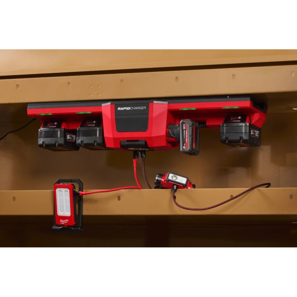MILWAUKEE ŁADOWARKA 4-PORTOWA Z REFLEKTOREM 450Lm GANGBOX M12-18 GBC4 USB