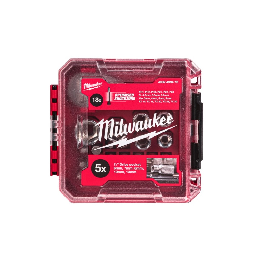MILWAUKEE KOMPAKTOWY ZESTAW BITÓW NASADEK I GRZECHOTKI 1/4"- 25 SZT.
