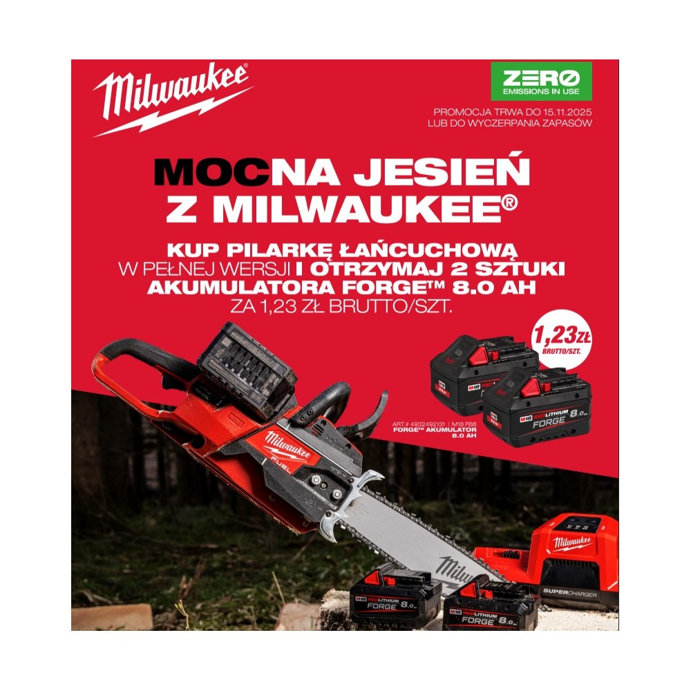 OFERTA PROMOCYJNA MILWAUKEE PILARKA ŁAŃCUCHOWA M18 FTHCHS35-802 + 2x 8.0Ah FORGE