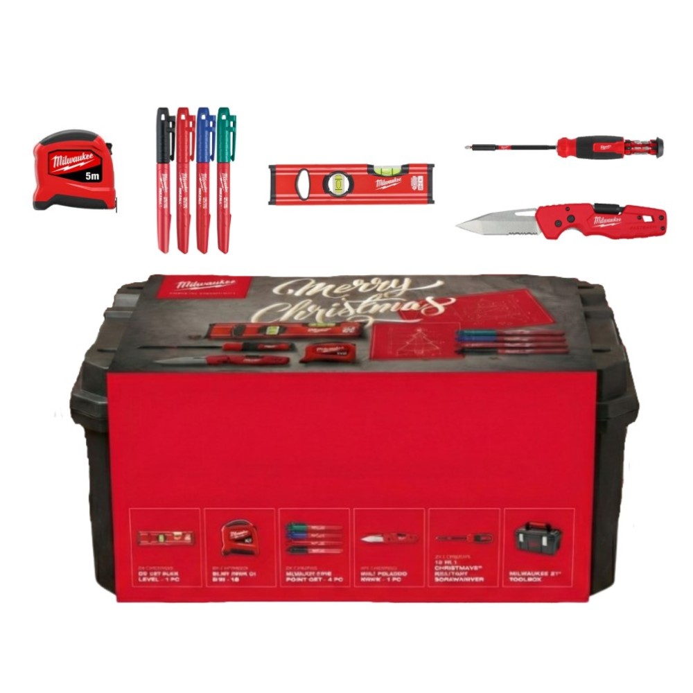 MILWAUKEE ZESTAW ŚWIĄTECZNY 2025 SKRZYNIA NARZĘDZIA RĘCZNE- 6 ELEMENTÓW