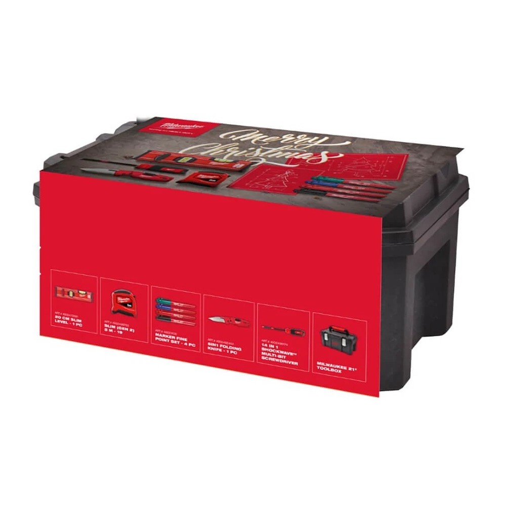 MILWAUKEE ZESTAW ŚWIĄTECZNY 2025 SKRZYNIA NARZĘDZIA RĘCZNE- 7 ELEMENTÓW