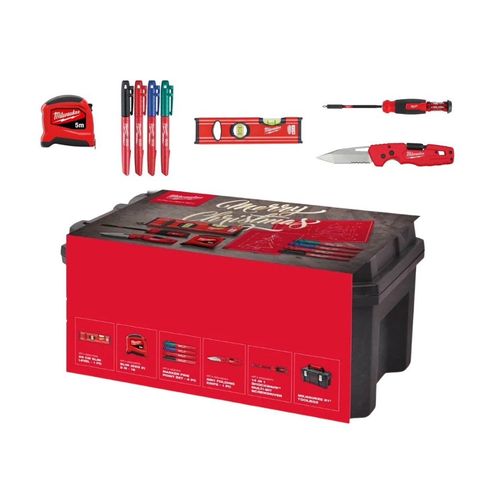 MILWAUKEE ZESTAW ŚWIĄTECZNY 2025 SKRZYNIA NARZĘDZIA RĘCZNE- 7 ELEMENTÓW