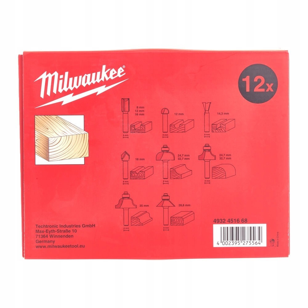 MILWAUKEE FREZY DO DREWNA Z TRZPIENIEM 8MM 12 SZT.