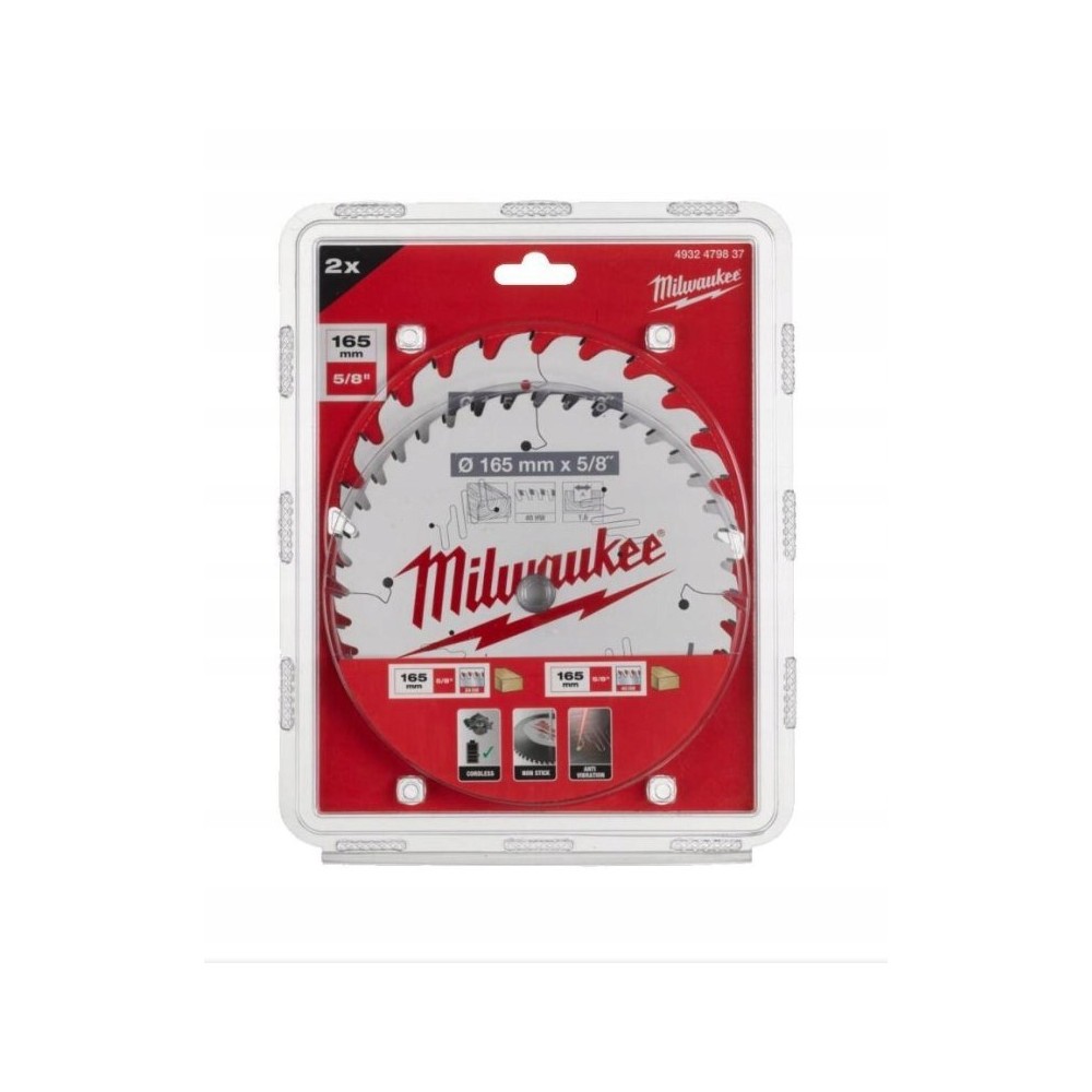 MILWAUKEE TARCZE DO DREWNA 165MM x 5\8" -2 SZT.