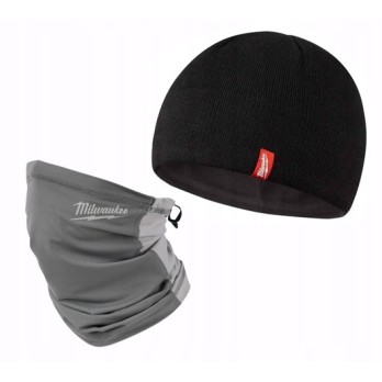 MILWAUKEE ZESTAW CZARNA CZAPKA BNI ZIMOWA LOGO SZARY KOMIN MASKA