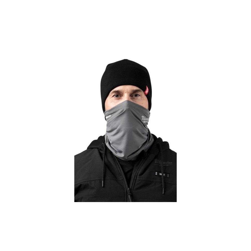 MILWAUKEE ZESTAW CZARNA CZAPKA BNI ZIMOWA LOGO SZARY KOMIN MASKA