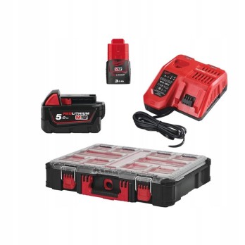 MILWAUKEE 2x AKUMULATORY ŁADOWARKA PACKOUT SKRZYNIA PRZEGRODY