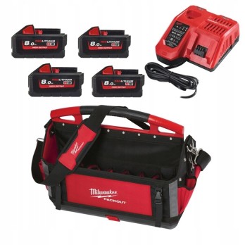 MILWAUKEE ZESTAW AKUMULATORY ŁADOWARKA TORBA PACKOUT