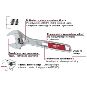 MILWAUKEE KLUCZ NASTAWNY ANGIELSKI 200MM 8"